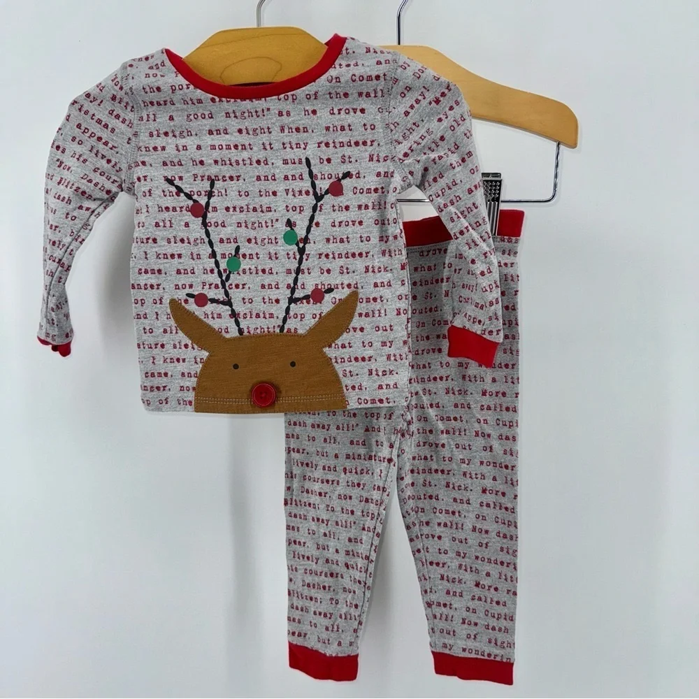 Mud Pie Night Before Christmas Reindeer Print Baby Pajama Set